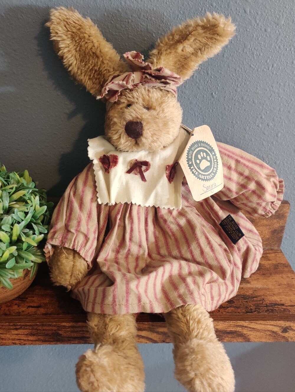 Boyds Bear Rabbit Sangria Plush Nwt Bunny Plaid Artisan Dress Bow Easter Vintage